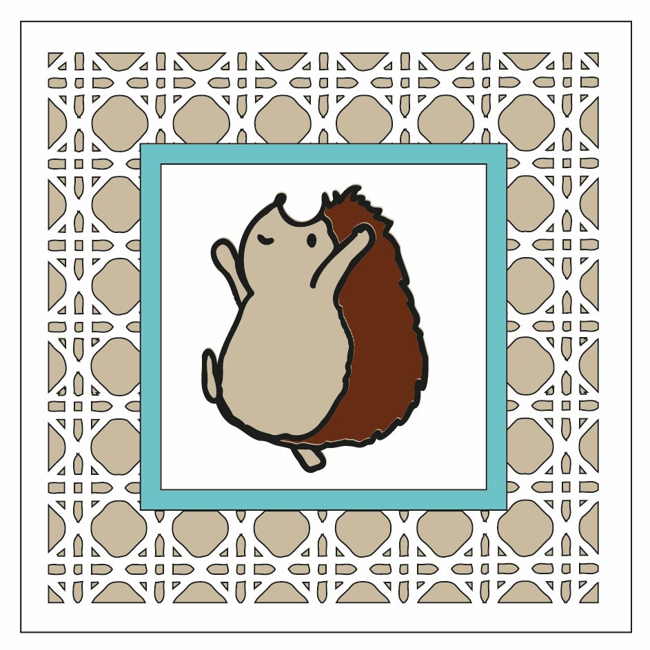 OL1488 - MDF Rattan effect square plaque with doodle animal - hedgehog - Olifantjie - Wooden - MDF - Lasercut - Blank - Craft - Kit - Mixed Media - UK