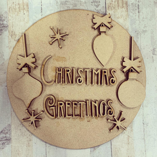 CH408 - MDF Christmas Greetings Bauble Plaque - Olifantjie - Wooden - MDF - Lasercut - Blank - Craft - Kit - Mixed Media - UK