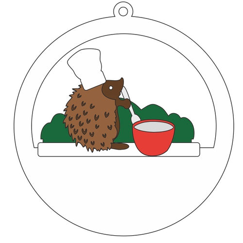 CH397 - MDF Christmas 3D layered bauble -  Baking Hedgehog - Olifantjie - Wooden - MDF - Lasercut - Blank - Craft - Kit - Mixed Media - UK