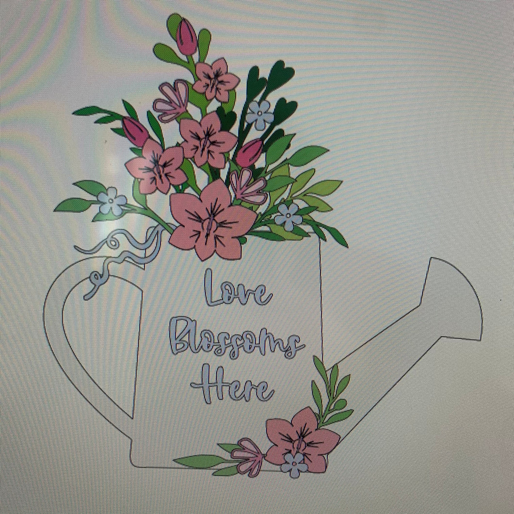 OL760 - MDF Personalised (upto 2 lines) Large Floral Watering Can - Orchid - Olifantjie - Wooden - MDF - Lasercut - Blank - Craft - Kit - Mixed Media - UK