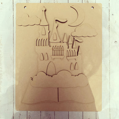 HC109 - MDF Large Castle Book Layered Plaque - Olifantjie - Wooden - MDF - Lasercut - Blank - Craft - Kit - Mixed Media - UK