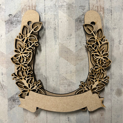 OL2787 - MDF Doodle Daisy Floral Horse Shoe - Olifantjie - Wooden - MDF - Lasercut - Blank - Craft - Kit - Mixed Media - UK