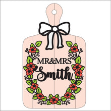 OL2793 - MDF Floral Pretty Doodle chopping board -  Mr & Mrs, Mr & Mr, Mrs & Mrs floral personalised - Olifantjie - Wooden - MDF - Lasercut - Blank - Craft - Kit - Mixed Media - UK