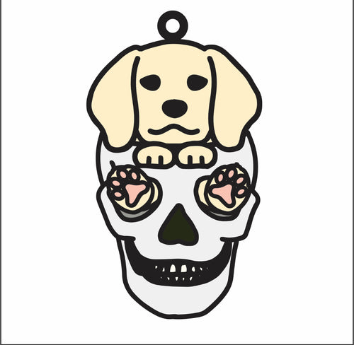 DN056 - MDF Doodle Dog Skull 1 Hanging - With or without Banner - Olifantjie - Wooden - MDF - Lasercut - Blank - Craft - Kit - Mixed Media - UK