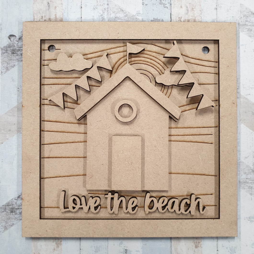 OL630 - MDF Square ‘Love the Beach’ driftwood sign - Olifantjie - Wooden - MDF - Lasercut - Blank - Craft - Kit - Mixed Media - UK