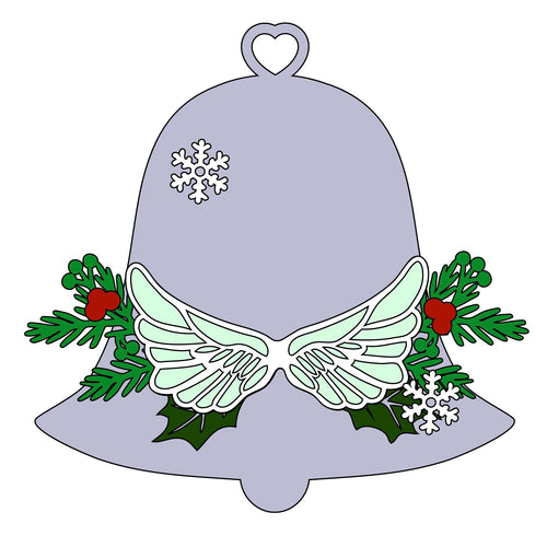 CH362 - MDF Christmas Angel Wing Themed Hanging Bell Bauble - Olifantjie - Wooden - MDF - Lasercut - Blank - Craft - Kit - Mixed Media - UK