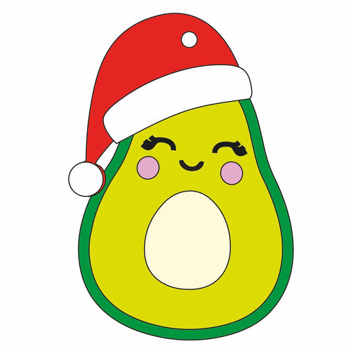 OL1349 - Avocado Dress up - Optional Hole - Santa Hat - Eyelashes Eyes - Olifantjie - Wooden - MDF - Lasercut - Blank - Craft - Kit - Mixed Media - UK