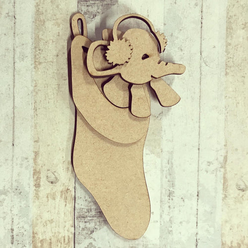 OL1137 - MDF Stocking Oli - Ear Muffs - Olifantjie - Wooden - MDF - Lasercut - Blank - Craft - Kit - Mixed Media - UK