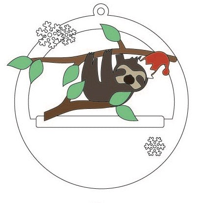 CH388 - MDF Christmas 3D layered bauble - Sloth - Olifantjie - Wooden - MDF - Lasercut - Blank - Craft - Kit - Mixed Media - UK