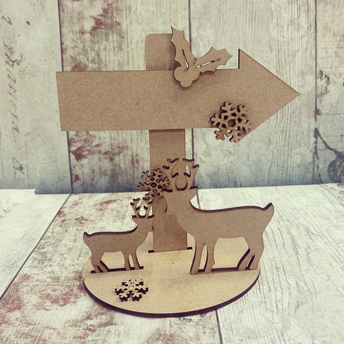 CH174 - 3D Reindeer North Pole / Sign Scene - Olifantjie - Wooden - MDF - Lasercut - Blank - Craft - Kit - Mixed Media - UK