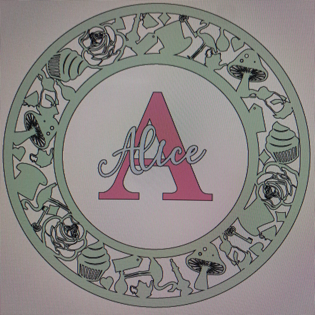 OL910 - MDF Personalised Circle Plaque Frame - Alice in Wonderland - Olifantjie - Wooden - MDF - Lasercut - Blank - Craft - Kit - Mixed Media - UK