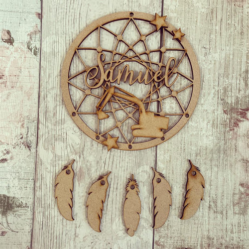 DC056 - MDF Train Dream Catcher - with Initials, Name or Wording - Olifantjie - Wooden - MDF - Lasercut - Blank - Craft - Kit - Mixed Media - UK