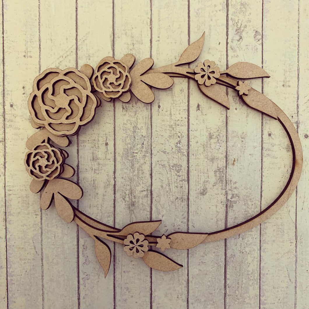 W037 - MDF 5 Point Rose Flower - Floral Wreath - Olifantjie - Wooden - MDF - Lasercut - Blank - Craft - Kit - Mixed Media - UK