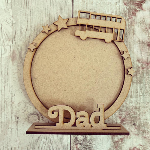 CF041 - MDF Bus Themed Personalised Freestanding Circular Photo Frame - Olifantjie - Wooden - MDF - Lasercut - Blank - Craft - Kit - Mixed Media - UK