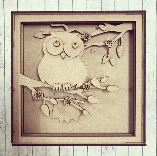 HC055 - MDF Owl Shadow Box Kit - Olifantjie - Wooden - MDF - Lasercut - Blank - Craft - Kit - Mixed Media - UK