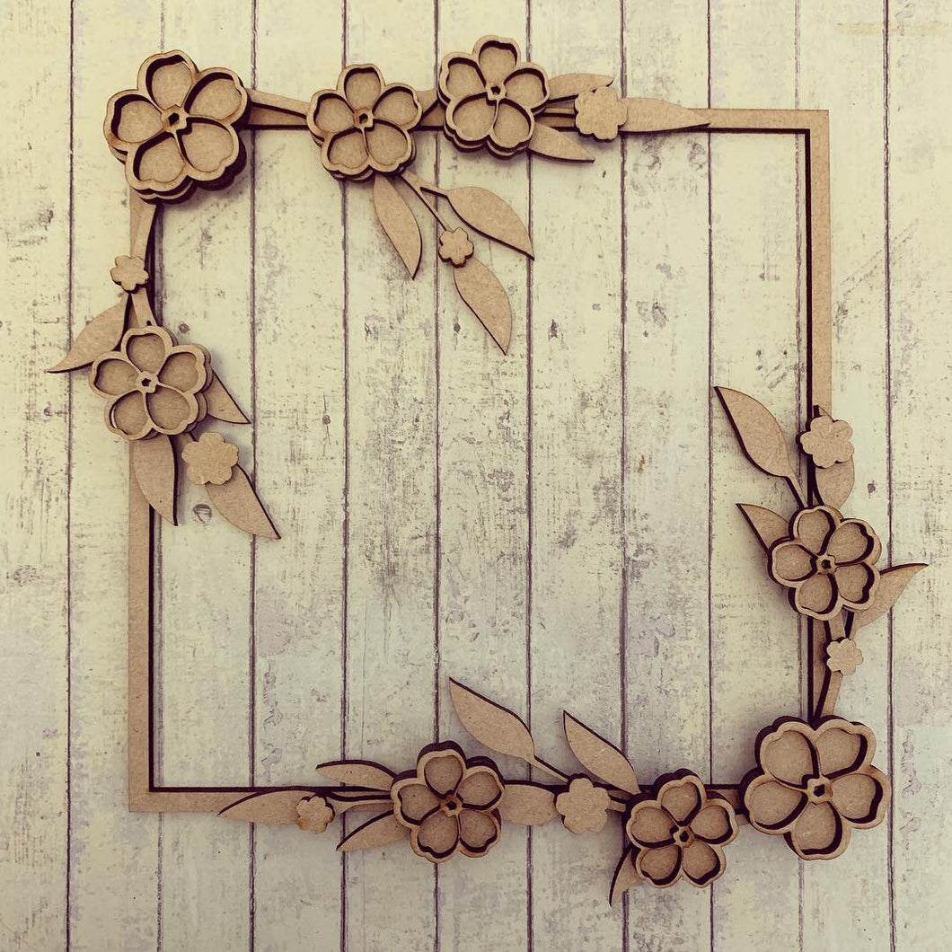 SW019 - MDF Forget Me Not - Full Corner Square Floral Wreath - Olifantjie - Wooden - MDF - Lasercut - Blank - Craft - Kit - Mixed Media - UK
