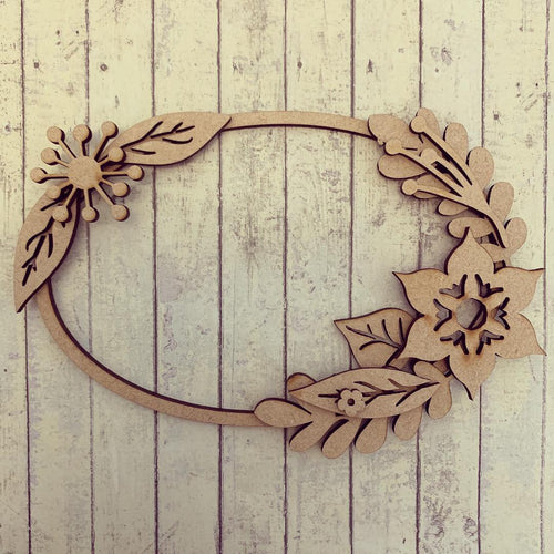 W035 - MDF Oval Passion Flower - Floral Wreath - Olifantjie - Wooden - MDF - Lasercut - Blank - Craft - Kit - Mixed Media - UK