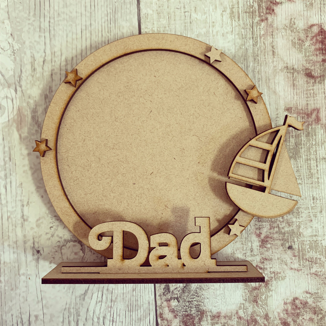 CF046 - MDF Sailboat Themed Personalised Freestanding Circular Photo Frame - Olifantjie - Wooden - MDF - Lasercut - Blank - Craft - Kit - Mixed Media - UK