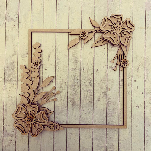 SW003 - MDF Pretty Flower Square Floral Wreath - Olifantjie - Wooden - MDF - Lasercut - Blank - Craft - Kit - Mixed Media - UK