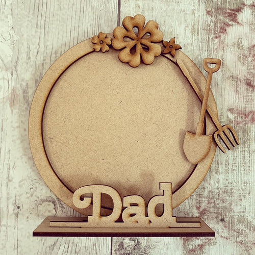 CF043 - MDF Gardening Themed Personalised Freestanding Circular Photo Frame - Olifantjie - Wooden - MDF - Lasercut - Blank - Craft - Kit - Mixed Media - UK