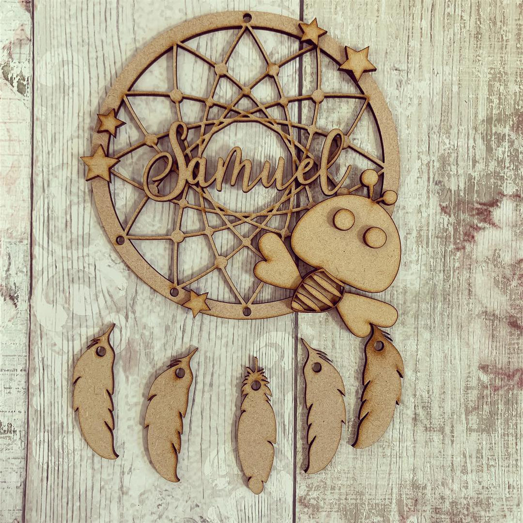 DC040 - MDF Bee Dream Catcher - with Initials, Name or Wording - Olifantjie - Wooden - MDF - Lasercut - Blank - Craft - Kit - Mixed Media - UK
