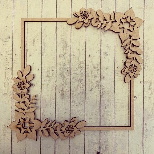 SW018 - MDF Passion Flower Full Corner  Square Floral Wreath - Olifantjie - Wooden - MDF - Lasercut - Blank - Craft - Kit - Mixed Media - UK