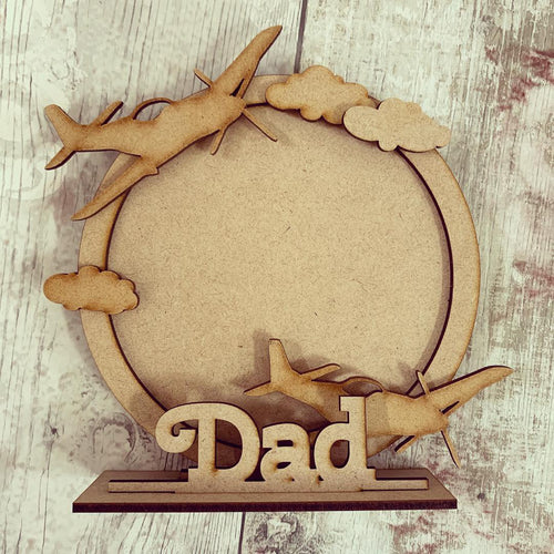 CF044 - MDF Spitfire / Plane Themed Personalised Freestanding Circular Photo Frame - Olifantjie - Wooden - MDF - Lasercut - Blank - Craft - Kit - Mixed Media - UK