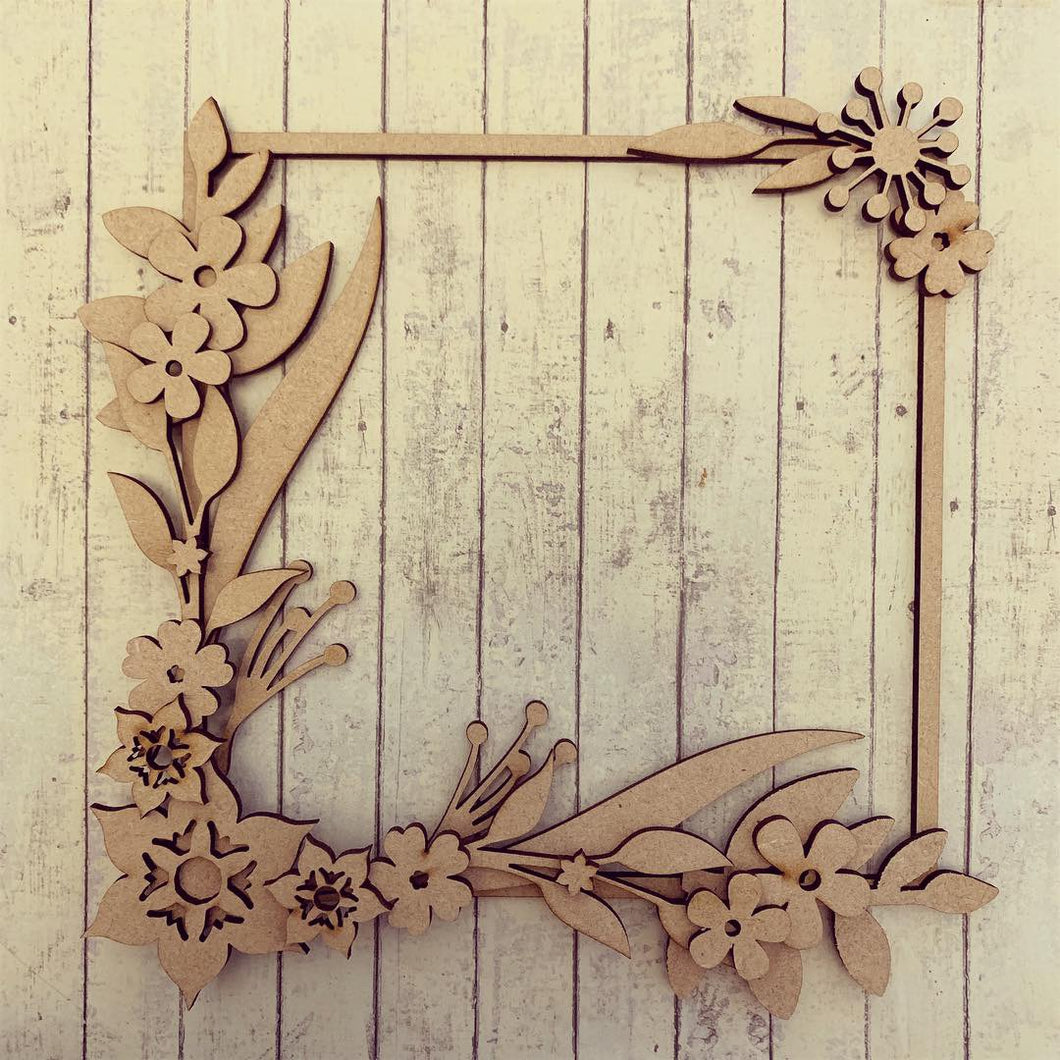 SW002- MDF Passion Flower Square Floral Wreath - Olifantjie - Wooden - MDF - Lasercut - Blank - Craft - Kit - Mixed Media - UK