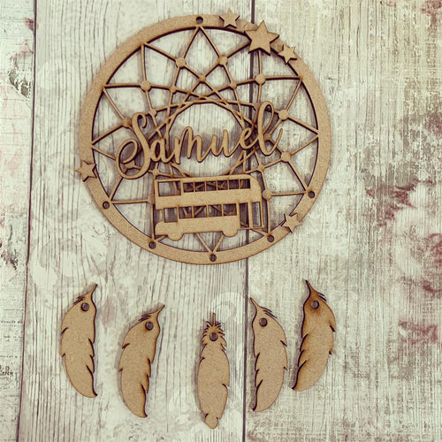 DC053 - MDF Bus Dream Catcher - with Initials, Name or Wording - Olifantjie - Wooden - MDF - Lasercut - Blank - Craft - Kit - Mixed Media - UK