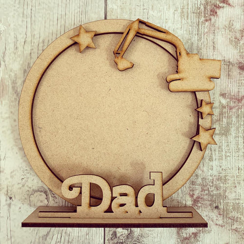 CF042 - MDF Digger Construction Themed Personalised Freestanding Circular Photo Frame - Olifantjie - Wooden - MDF - Lasercut - Blank - Craft - Kit - Mixed Media - UK