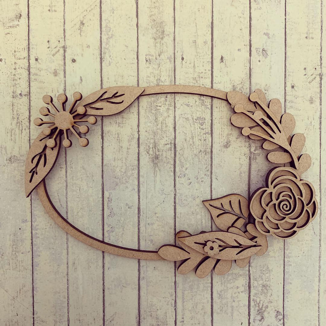 W034 - MDF Oval Dog Rose Flower - Floral Wreath - Olifantjie - Wooden - MDF - Lasercut - Blank - Craft - Kit - Mixed Media - UK