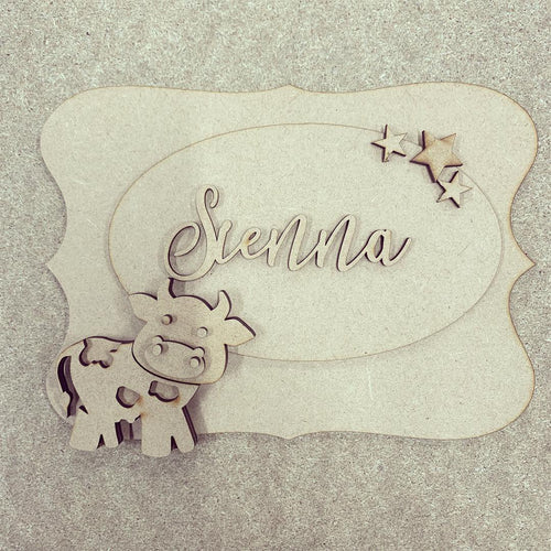 OP057 - MDF Cute Cow Themed Personalised Plaque - Olifantjie - Wooden - MDF - Lasercut - Blank - Craft - Kit - Mixed Media - UK