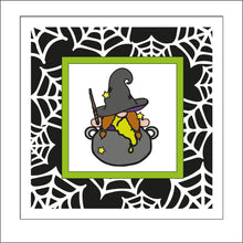 OL2250 - MDF Rattan Effect Square Plaque Halloween Gonk Doodle - Witch cauldron gnome - Olifantjie - Wooden - MDF - Lasercut - Blank - Craft - Kit - Mixed Media - UK
