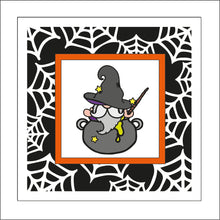 OL2251 - MDF Rattan Effect Square Plaque Halloween Gonk Doodle - Wizard cauldron gnome - Olifantjie - Wooden - MDF - Lasercut - Blank - Craft - Kit - Mixed Media - UK