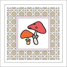 OL1841 - MDF Rattan effect square plaque with doodle Tribal - Toadstools - Olifantjie - Wooden - MDF - Lasercut - Blank - Craft - Kit - Mixed Media - UK