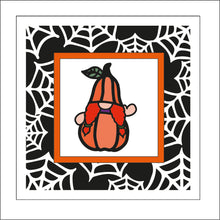 OL2246 - MDF Rattan Effect Square Plaque Halloween Gonk Doodle -   Female Pumpkin gnome - Olifantjie - Wooden - MDF - Lasercut - Blank - Craft - Kit - Mixed Media - UK