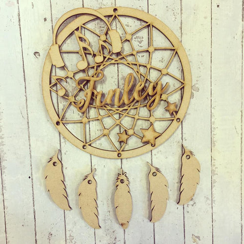 DC031 - MDF Headphones Music Dream Catcher - with Initial, Initials, Name or Wording - Olifantjie - Wooden - MDF - Lasercut - Blank - Craft - Kit - Mixed Media - UK