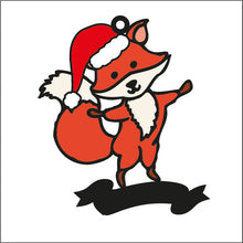 OL2067 - MDF Doodle Christmas Woodland Hanging - Fox 1 hat - with or without banner - Olifantjie - Wooden - MDF - Lasercut - Blank - Craft - Kit - Mixed Media - UK