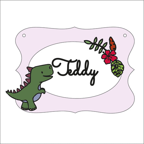 OP077 - MDF Doodle Dinosaur Themed Personalised Plaque - Style 1 - Olifantjie - Wooden - MDF - Lasercut - Blank - Craft - Kit - Mixed Media - UK