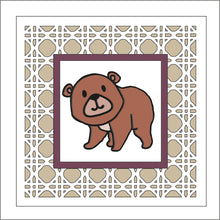 OL1846 - MDF Rattan effect square plaque with doodle Tribal - Bear 1 - Olifantjie - Wooden - MDF - Lasercut - Blank - Craft - Kit - Mixed Media - UK