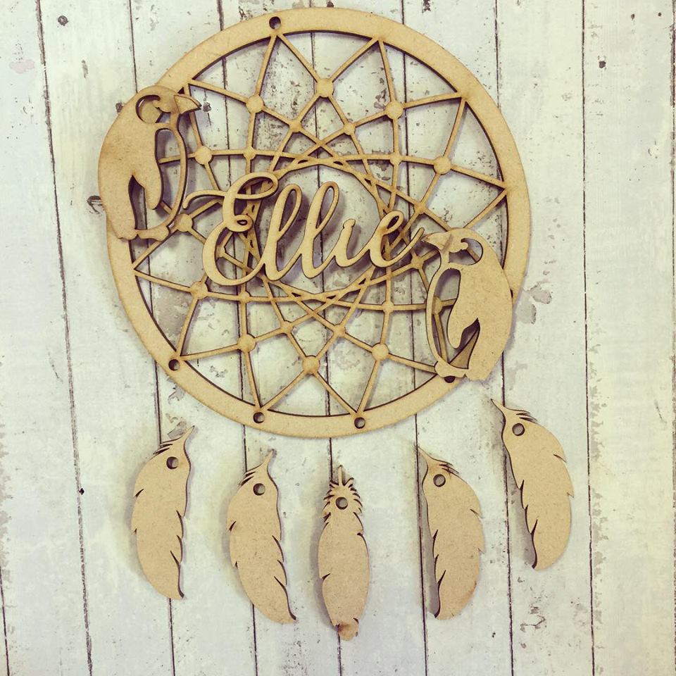 DC025 - MDF Penguin Dream Catcher - with Initial, Initials, Name or Wording - Olifantjie - Wooden - MDF - Lasercut - Blank - Craft - Kit - Mixed Media - UK