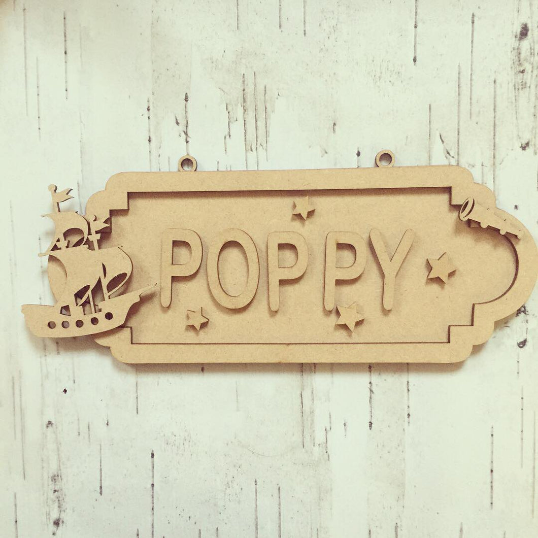 SS056 - MDF Pirate Ship Theme Personalised Street Sign - Small (6 letters) - Olifantjie - Wooden - MDF - Lasercut - Blank - Craft - Kit - Mixed Media - UK