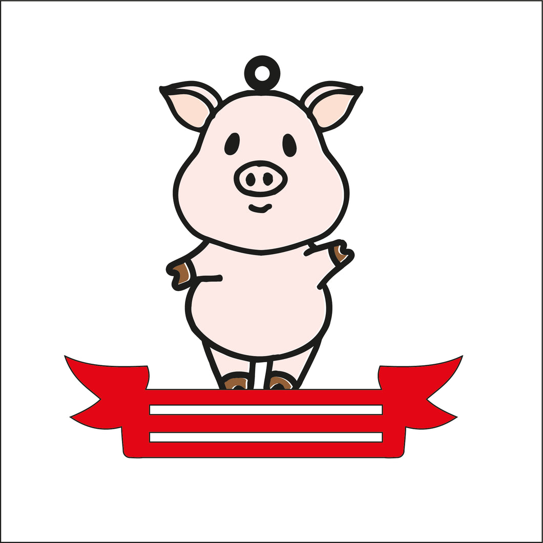 OL2661 - MDF Note Holder - Pig 2 - with additional banner - Olifantjie - Wooden - MDF - Lasercut - Blank - Craft - Kit - Mixed Media - UK
