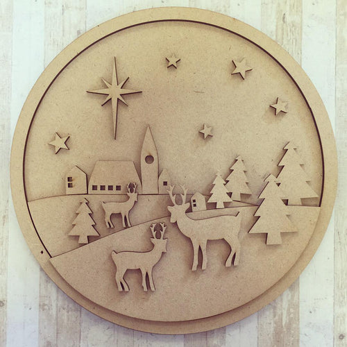 CH052 - MDF Large Reindeer Winter Scene - Olifantjie - Wooden - MDF - Lasercut - Blank - Craft - Kit - Mixed Media - UK