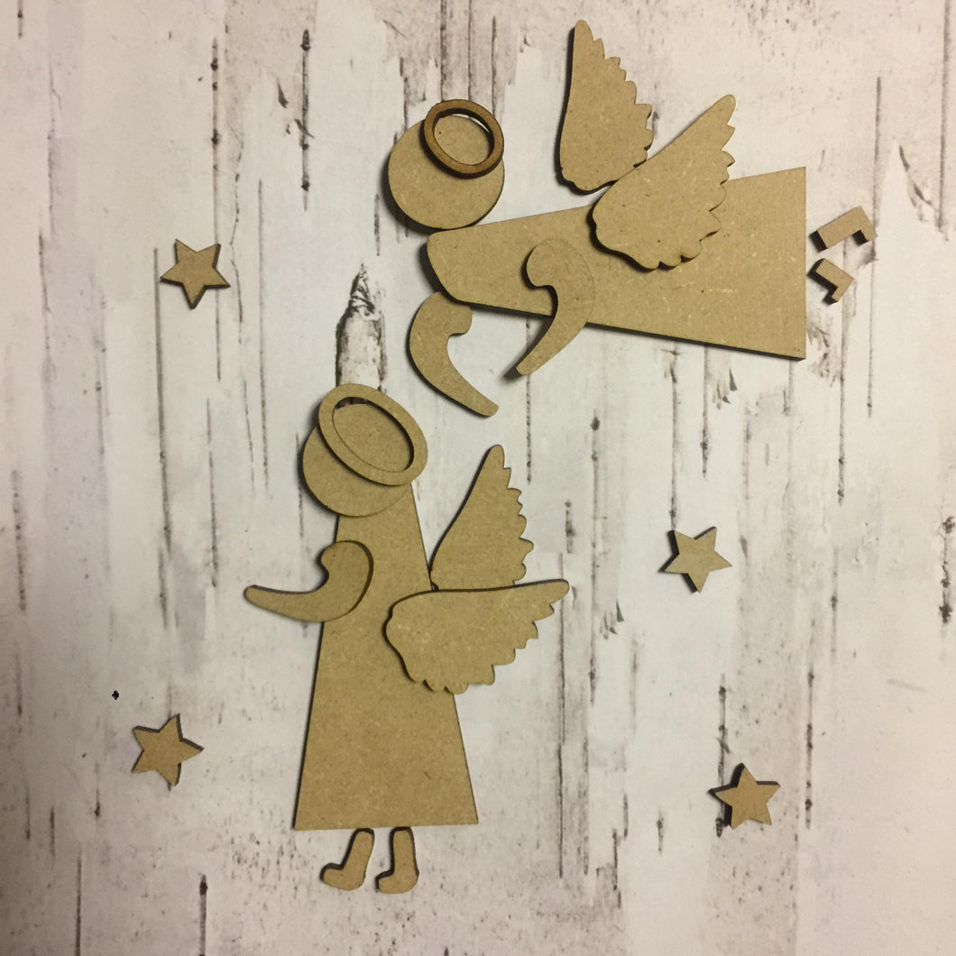 CH058 -MDF Rustic Angels - Set of Two - Olifantjie - Wooden - MDF - Lasercut - Blank - Craft - Kit - Mixed Media - UK