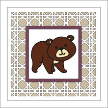 OL1854 - MDF Rattan effect square plaque with doodle Tribal - Bear 4 - Olifantjie - Wooden - MDF - Lasercut - Blank - Craft - Kit - Mixed Media - UK
