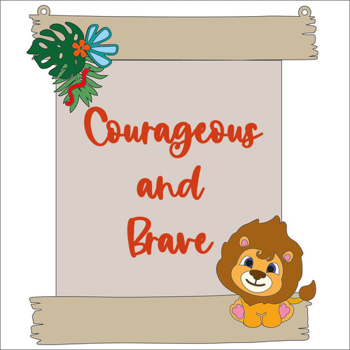 HA003  - MDF Rustic Hanging Board - Cute Lion - Courageous and Brave - Olifantjie - Wooden - MDF - Lasercut - Blank - Craft - Kit - Mixed Media - UK