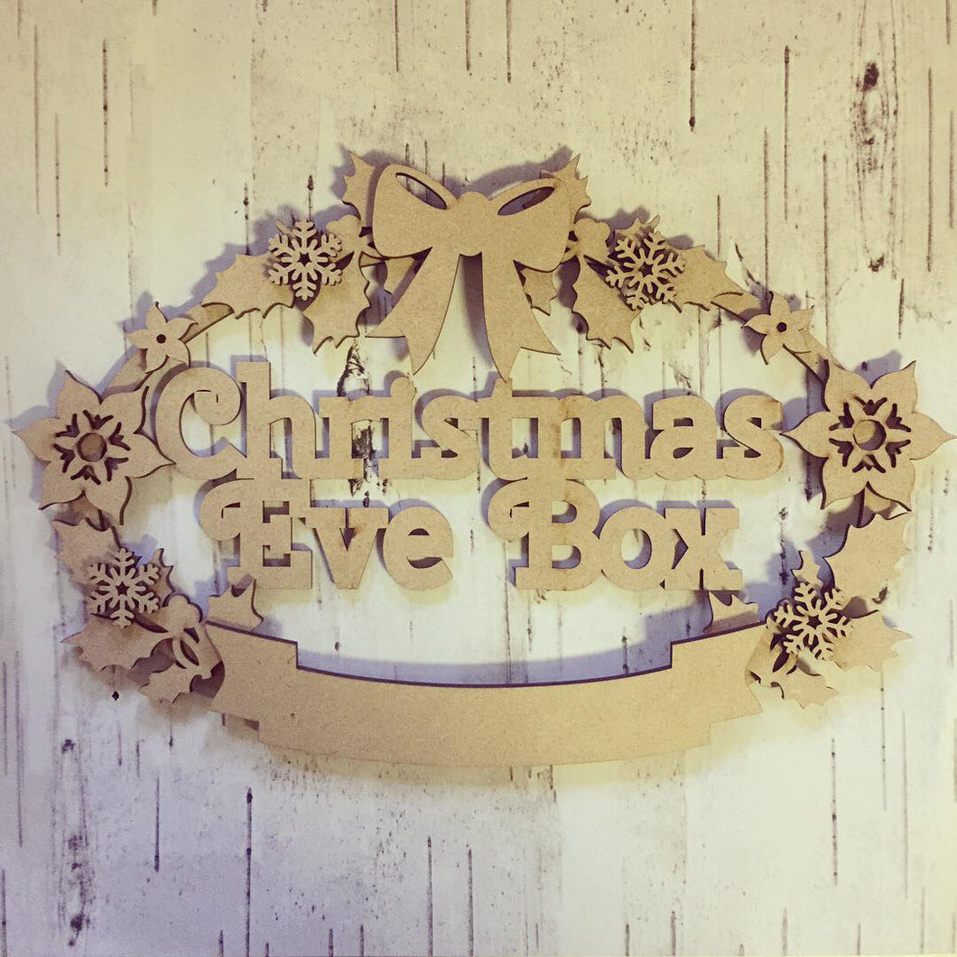 CH069 - MDF Oval Holly and Star Flower Christmas Wreath - Two Sizes & Wording Choice - Olifantjie - Wooden - MDF - Lasercut - Blank - Craft - Kit - Mixed Media - UK