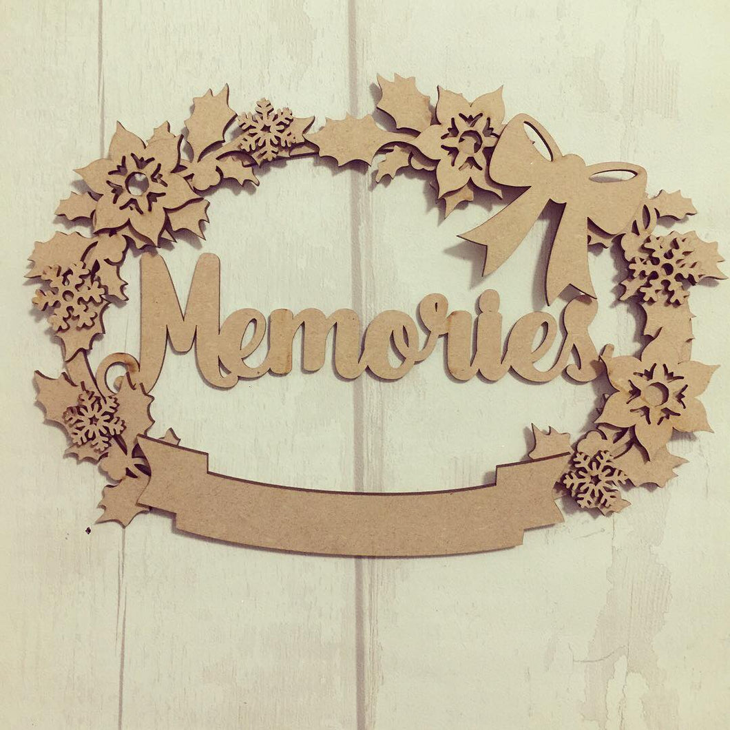 CH064 - MDF Oval Holly Star Flower Wreath - Two Sizes & Wording Choice - Olifantjie - Wooden - MDF - Lasercut - Blank - Craft - Kit - Mixed Media - UK