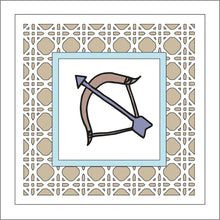 OL1843 - MDF Rattan effect square plaque with doodle Tribal - Bow and Arrow - Olifantjie - Wooden - MDF - Lasercut - Blank - Craft - Kit - Mixed Media - UK